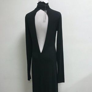 Erin Braxton black modal stretch maxi dress open back long sleeve high neck M
